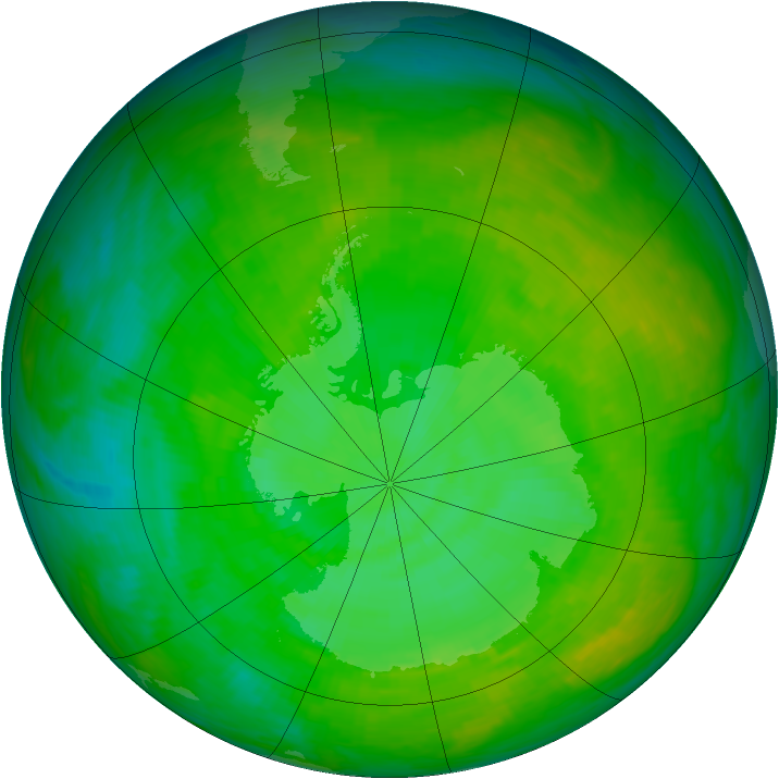 Antarctic ozone map for 15 December 1991
